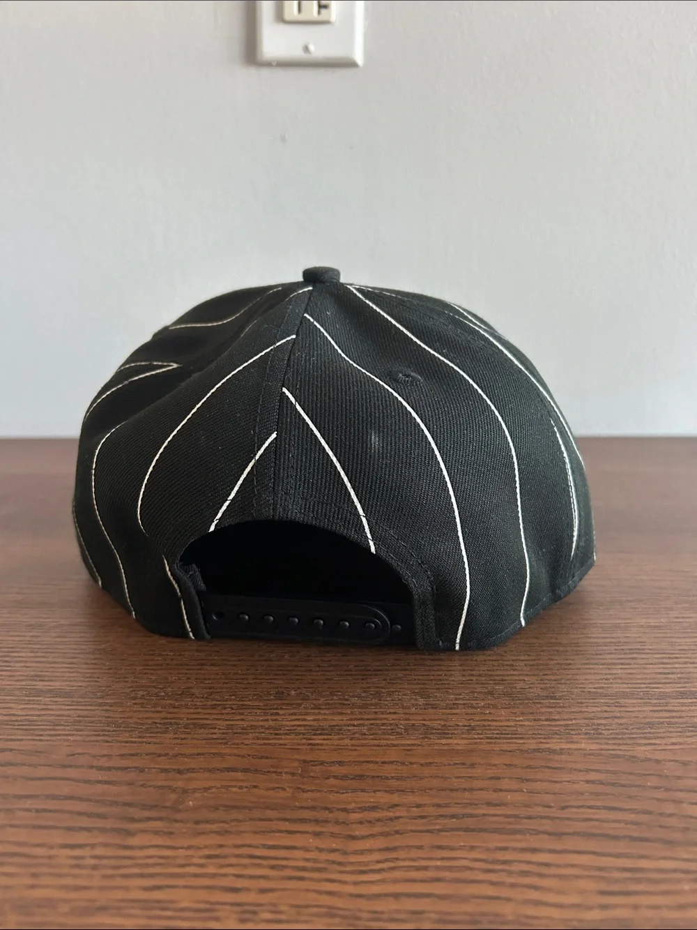 New Era Black & White Raiders Pinstripe Snapback Hat